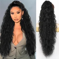 Women's Elegant Retro Sexy Masquerade Christmas Cosplay Chemical Fiber High Temperature Wire Curls Long Curly Hair Ponytail Wig Clips main image 7