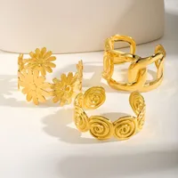 Modern Style Classic Style Chrysanthemum 201 Stainless Steel 18K Gold Plated None Bangle In Bulk main image 4