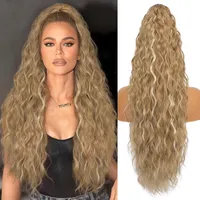 Women's Elegant Retro Sexy Masquerade Christmas Cosplay Chemical Fiber High Temperature Wire Curls Long Curly Hair Ponytail Wig Clips sku image 7
