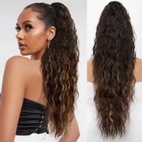 Women's Elegant Retro Sexy Masquerade Christmas Cosplay Chemical Fiber High Temperature Wire Curls Long Curly Hair Ponytail Wig Clips sku image 6