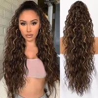 Women's Elegant Retro Sexy Masquerade Christmas Cosplay Chemical Fiber High Temperature Wire Curls Long Curly Hair Ponytail Wig Clips sku image 8