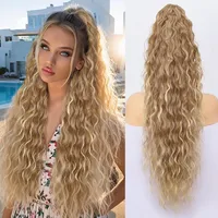 Women's Elegant Retro Sexy Masquerade Christmas Cosplay Chemical Fiber High Temperature Wire Curls Long Curly Hair Ponytail Wig Clips sku image 10