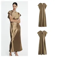 Women's Satin Dress Casual Elegant Streetwear Round Neck Short Sleeve Solid Color Midi Dress Holiday Daily Selfie main image 1