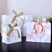Cross-border Gift Bag Exquisite Gift Bag Spot Paper Bag Packaging Bag White Cardboard Handbag Candy Bag Double Ribbon main image 2