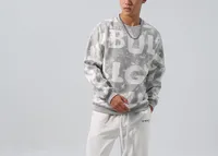 Drop Shoulder Long Sleeve Hoodie - Reverse Lettering Digital Print Autumn Fitness Sweatshirt sku image 6
