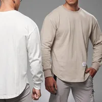 Autumn New Arrival Muscle Fitness Long Sleeve Solid Color Round Neck T-Shirt Men's Cotton Basketball Training Casual Top main image 1