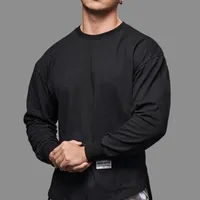 Autumn New Arrival Muscle Fitness Long Sleeve Solid Color Round Neck T-Shirt Men's Cotton Basketball Training Casual Top main image 2