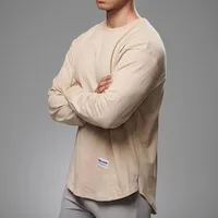 Autumn New Arrival Muscle Fitness Long Sleeve Solid Color Round Neck T-Shirt Men's Cotton Basketball Training Casual Top sku image 15