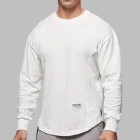 Autumn New Arrival Muscle Fitness Long Sleeve Solid Color Round Neck T-Shirt Men's Cotton Basketball Training Casual Top sku image 10