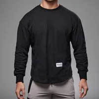 Autumn New Arrival Muscle Fitness Long Sleeve Solid Color Round Neck T-Shirt Men's Cotton Basketball Training Casual Top sku image 5