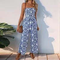 Women's Holiday Banquet Selfie Casual Simple Style Streetwear Ditsy Floral Full Length Jumpsuits main image 1
