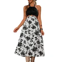Women's A- Line Skirt Elegant Simple Style Streetwear Halter Neck Hollow Out Sleeveless Flower Midi Dress Holiday Daily Selfie main image 5