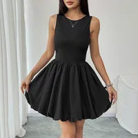 Women's Swing Dress Sexy Round Neck Backless Sleeveless Solid Color Above Knee Holiday Banquet Selfie main image 2