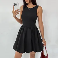 Women's Swing Dress Sexy Round Neck Backless Sleeveless Solid Color Above Knee Holiday Banquet Selfie main image 3