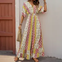 Women's Casual Holiday Bohemian Color Block Full Length Jumpsuits main image 1