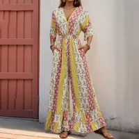 Women's Casual Holiday Bohemian Color Block Full Length Jumpsuits main image 2