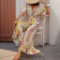 Women's Casual Holiday Bohemian Color Block Full Length Jumpsuits main image 4