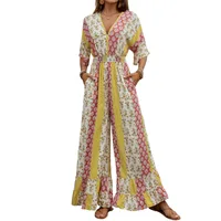 Women's Casual Holiday Bohemian Color Block Full Length Jumpsuits main image 5