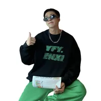 Men's Black Crewneck Sweatshirt Autumn American Retro Letter Print High Street Casual Jacket Streetwear main image 4