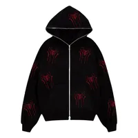 Spider Rhinestone Print Zip - Up Hoodie, Fashion Brand Style Oversized Cardigan Jacket, Unisex Loose Fit Sweatshirt main image 1