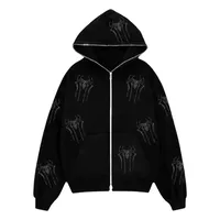 Spider Rhinestone Print Zip - Up Hoodie, Fashion Brand Style Oversized Cardigan Jacket, Unisex Loose Fit Sweatshirt main image 3