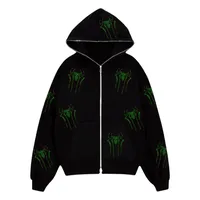 Spider Rhinestone Print Zip - Up Hoodie, Fashion Brand Style Oversized Cardigan Jacket, Unisex Loose Fit Sweatshirt sku image 15
