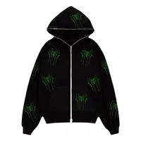 Spider Rhinestone Print Zip - Up Hoodie, Fashion Brand Style Oversized Cardigan Jacket, Unisex Loose Fit Sweatshirt main image 2