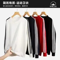 Unisex Raglan Sleeve Sport Sweatshirt With Three Stripes, Round Neck Loose Fit Casual Cotton Fleece Long Sleeve Custom Set main image 3
