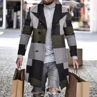 Adults Men's  Solid Color Single Breasted CoatMen's 3D Digital Print Wool Blend Checkered Overcoat With Lapel Collar, Autumn Winter Warm Thick Tweed Coat main image 1