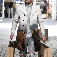Adults Men's  Solid Color Single Breasted CoatMen's 3D Digital Print Wool Blend Checkered Overcoat With Lapel Collar, Autumn Winter Warm Thick Tweed Coat main image 3