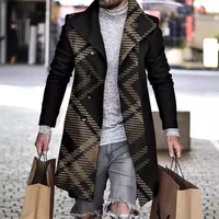 Adults Men's  Solid Color Single Breasted CoatMen's 3D Digital Print Wool Blend Checkered Overcoat With Lapel Collar, Autumn Winter Warm Thick Tweed Coat main image 4