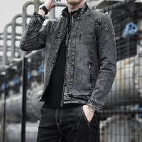 English Title: Korean Style Cotton Slim Fit Vintage Denim Jacket For Men, Autumn Winter Trendy Casual Outerwear Youth Fashion sku image 11