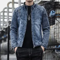 English Title: Korean Style Cotton Slim Fit Vintage Denim Jacket For Men, Autumn Winter Trendy Casual Outerwear Youth Fashion sku image 5