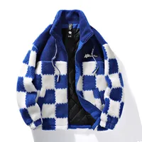 Checkered Lambswool Coat Unisex Winter Casual Outerwear - Trendy Plaid Fleece Jacket, Versatile Streetwear Style main image 1