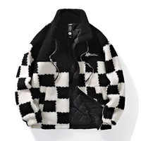 Checkered Lambswool Coat Unisex Winter Casual Outerwear - Trendy Plaid Fleece Jacket, Versatile Streetwear Style sku image 4
