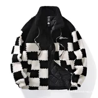 Checkered Lambswool Coat Unisex Winter Casual Outerwear - Trendy Plaid Fleece Jacket, Versatile Streetwear Style main image 4