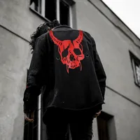 Spring Autumn Men's Casual Jacket Korean Trendy Plus Size Washed Denim Coat With Skull Design main image 1
