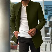 Men's Slim Fit Wool Overcoat Autumn Casual Solid Color Thickened Lined Trench Coat For Young Adults main image 1
