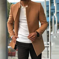 Men's Slim Fit Wool Overcoat Autumn Casual Solid Color Thickened Lined Trench Coat For Young Adults main image 3