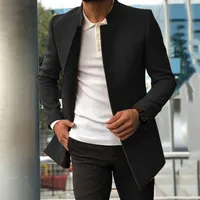 Men's Slim Fit Wool Overcoat Autumn Casual Solid Color Thickened Lined Trench Coat For Young Adults main image 5