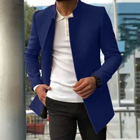 Men's Slim Fit Wool Overcoat Autumn Casual Solid Color Thickened Lined Trench Coat For Young Adults main image 2