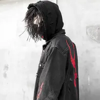 Spring Autumn Men's Casual Jacket Korean Trendy Plus Size Washed Denim Coat With Skull Design main image 5
