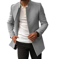 Men's Slim Fit Wool Overcoat Autumn Casual Solid Color Thickened Lined Trench Coat For Young Adults main image 4