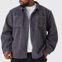 Men's Fleece Sherpa Jacket - Soft Winter Coat, Button - Up Cardigan, Solid Color, Oversized Fit Autumn Winter main image 5
