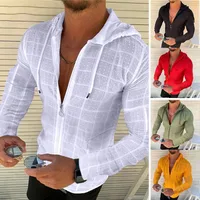 Men's British Hooded Long Sleeve Shirt, Solid Color Brushed Fleece Open Front Cardigan, Summer Casual Youth Fashion main image 3