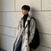 Men's Double - Breasted Trench Coat Korean Style Loose Fit Trendy Knee - Length Overcoat Mid - Length Casual Jacket main image 1