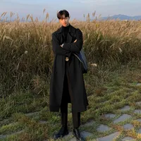 Men's Double - Breasted Trench Coat Korean Style Loose Fit Trendy Knee - Length Overcoat Mid - Length Casual Jacket main image 2
