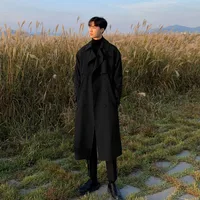 Men's Double - Breasted Trench Coat Korean Style Loose Fit Trendy Knee - Length Overcoat Mid - Length Casual Jacket main image 3