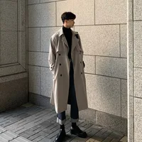Men's Double - Breasted Trench Coat Korean Style Loose Fit Trendy Knee - Length Overcoat Mid - Length Casual Jacket main image 4