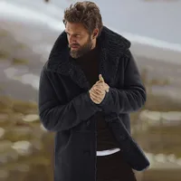 Men's Shearling & Wool Blend Hooded Mid-Length Coat - Autumn Winter Warm Fleece Lined Outerwear main image 2